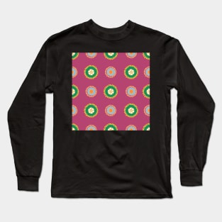 Colorful cogs gears pattern on purple background Long Sleeve T-Shirt